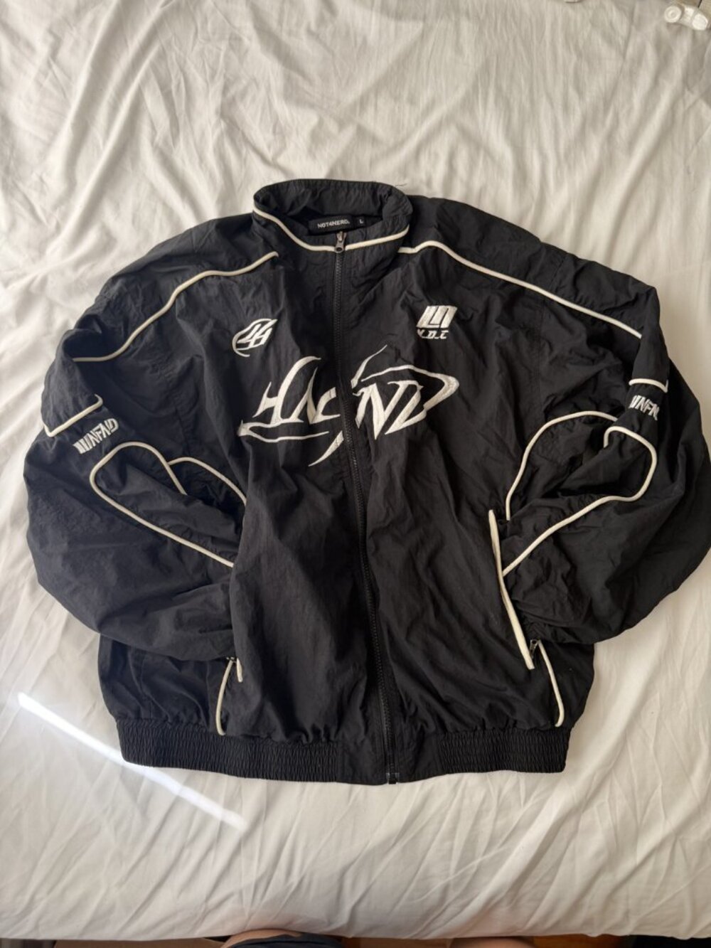 NOT4NERD Nylon Track Jacket Black Cream Piping L